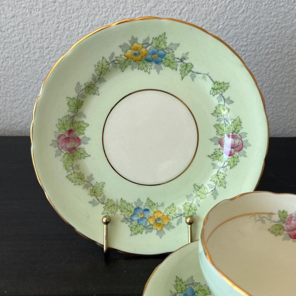 Mint Green Floral Tea Cup & Plate Set // Delphine China England // Floral Design - Picture 5 of 8